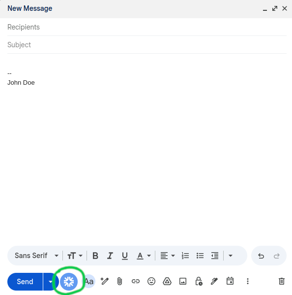 Retyc icon in the Gmail compose toolbar