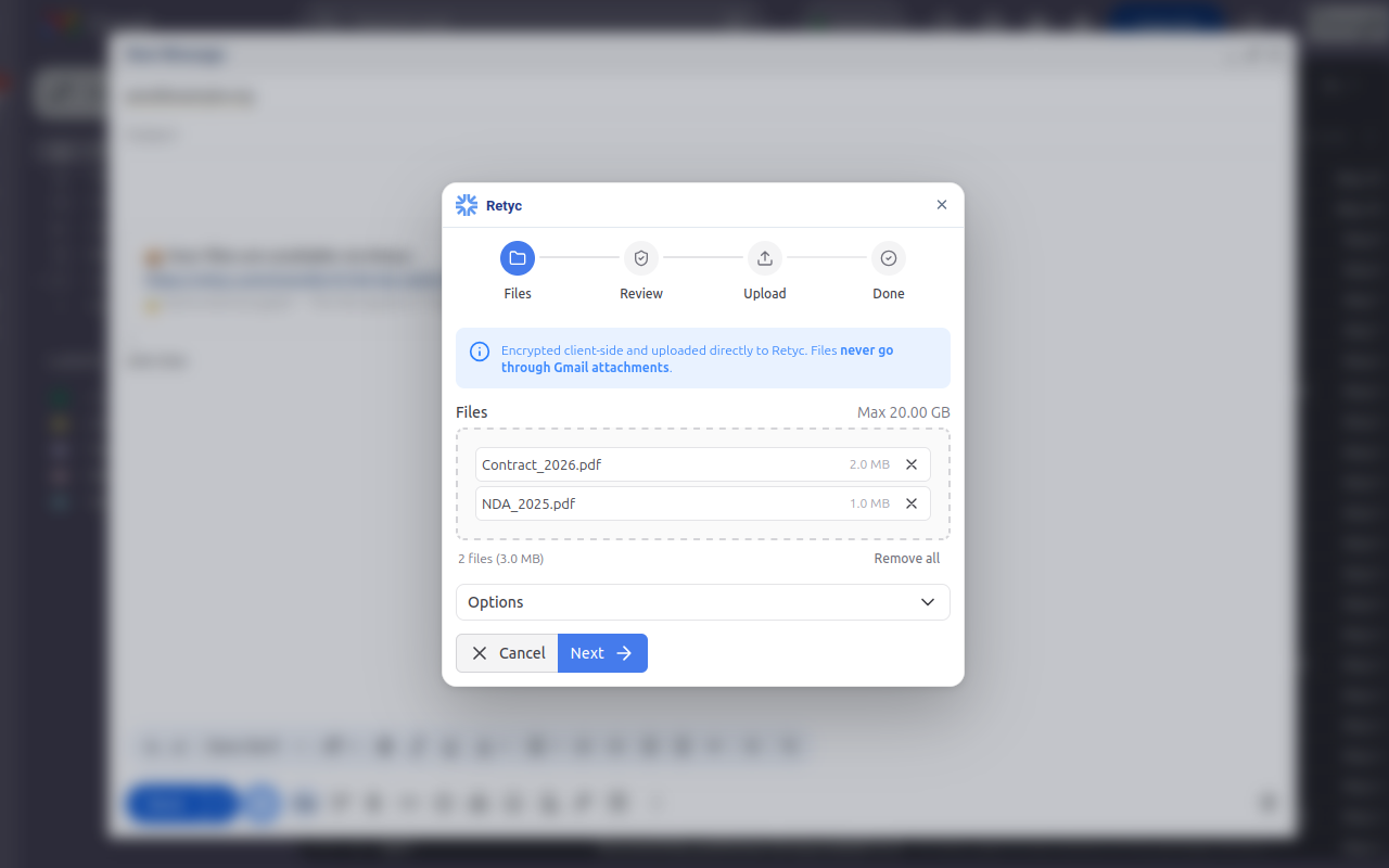 Files added in the Retyc panel