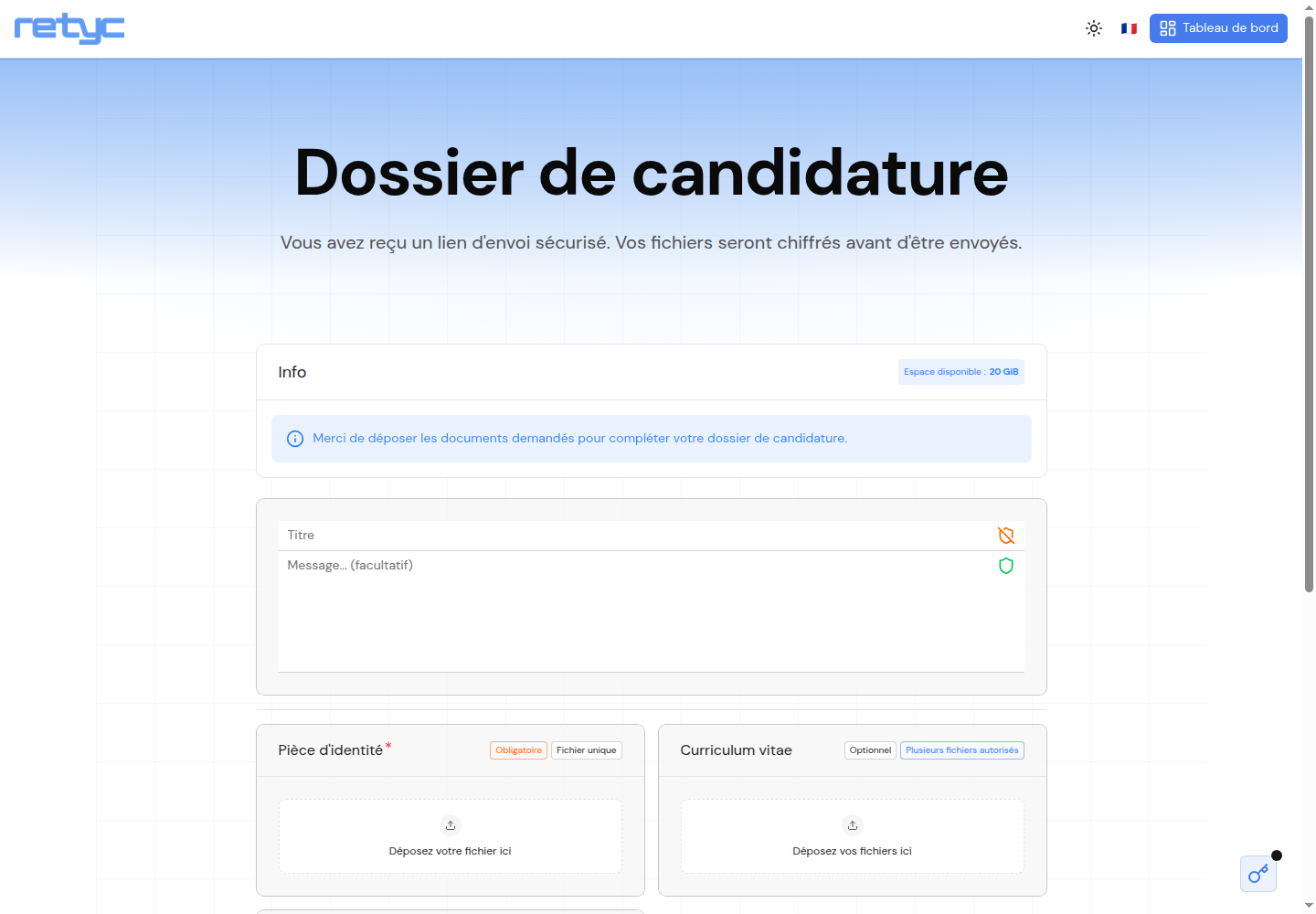 Formulaire de dépôt vu par l'expéditeur