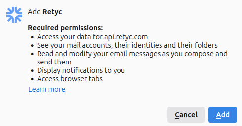 Fenêtre de confirmation des permissions