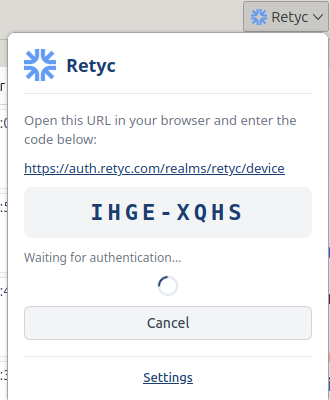 Authentification Retyc, en attente de la confirmation navigateur