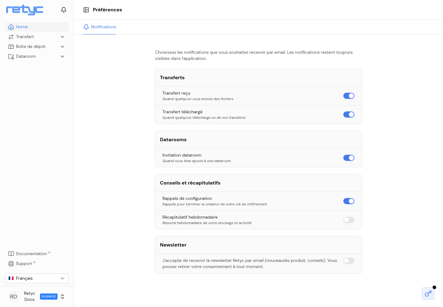 Préférences de notifications